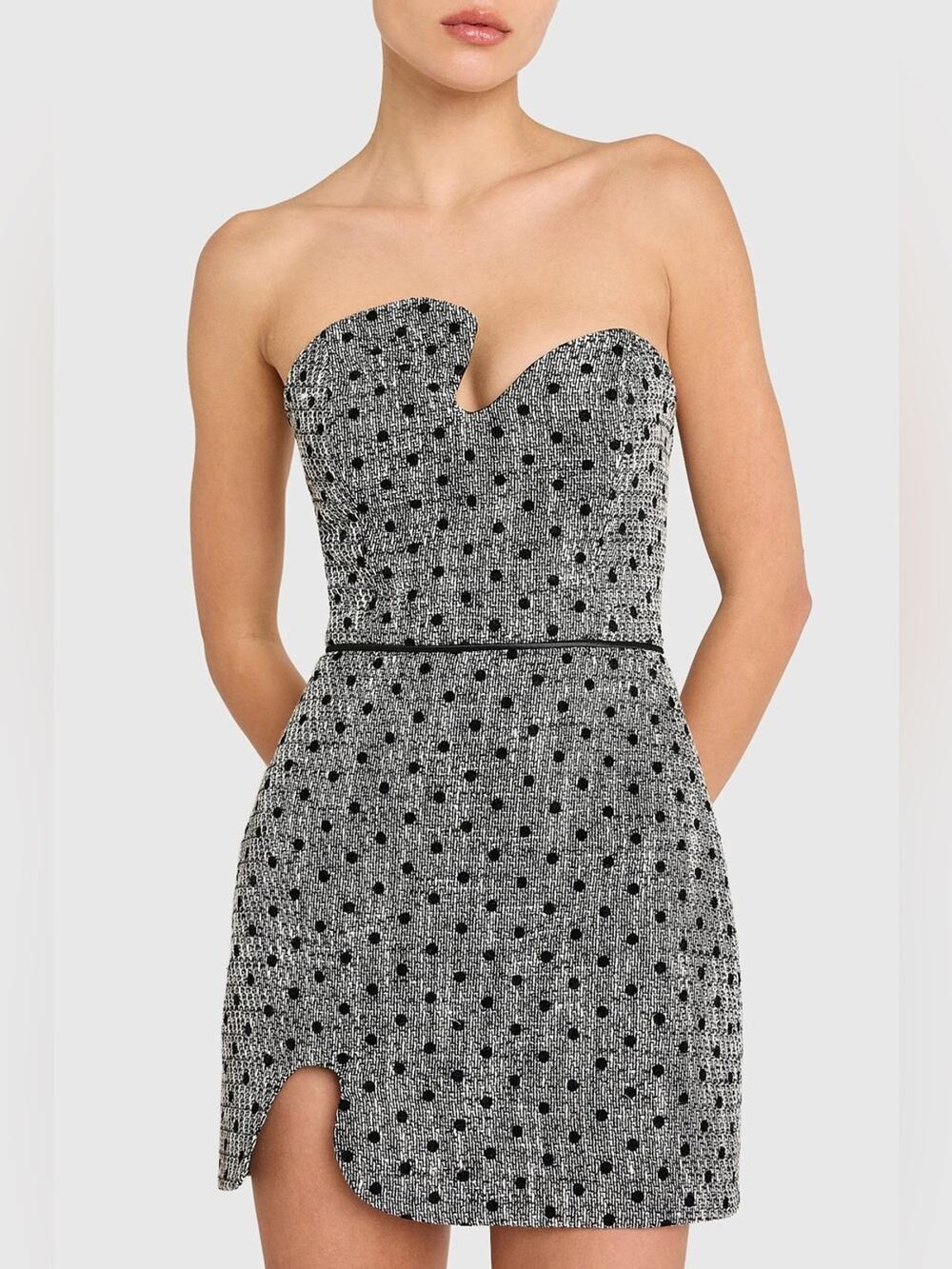 Amanda Uprichard Puzzle Strapless Mini Dress in Black Polka Dot M